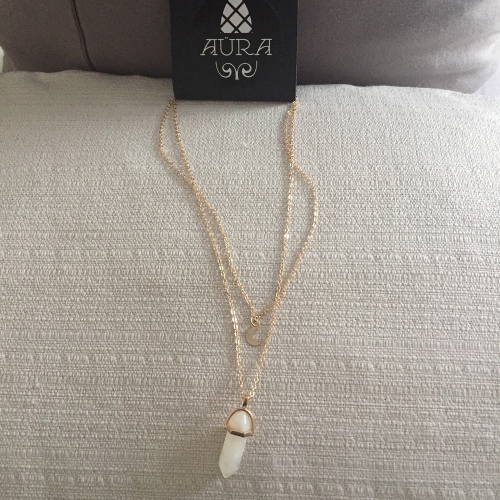 Crystal Quartz Moon Gemstone Necklace - Picture 5 of 7